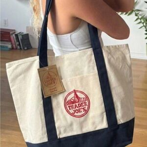 Trader Joe's Canvas Tote Bag - Navy and Cream